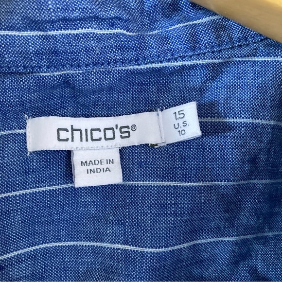 Chico's 100% Linen Blue and White Striped Shirt - Picture 3 of 9